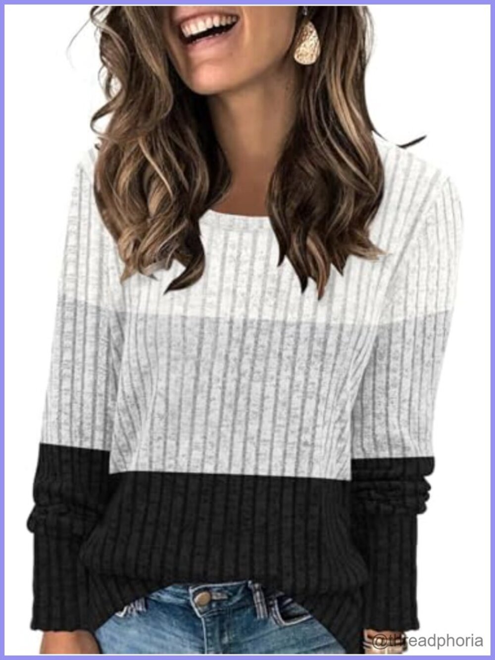 Womens Color Block Tunic Top Long Sleeve Striped Lightweight Sweater